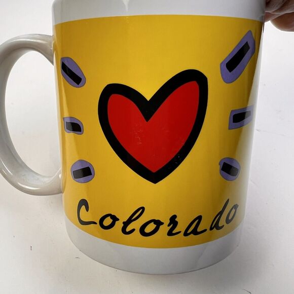 Colorado Coffee Mug State Souvenir Heart Mountains Drink Cup Yellow Ceramic - Picture 3 of 9